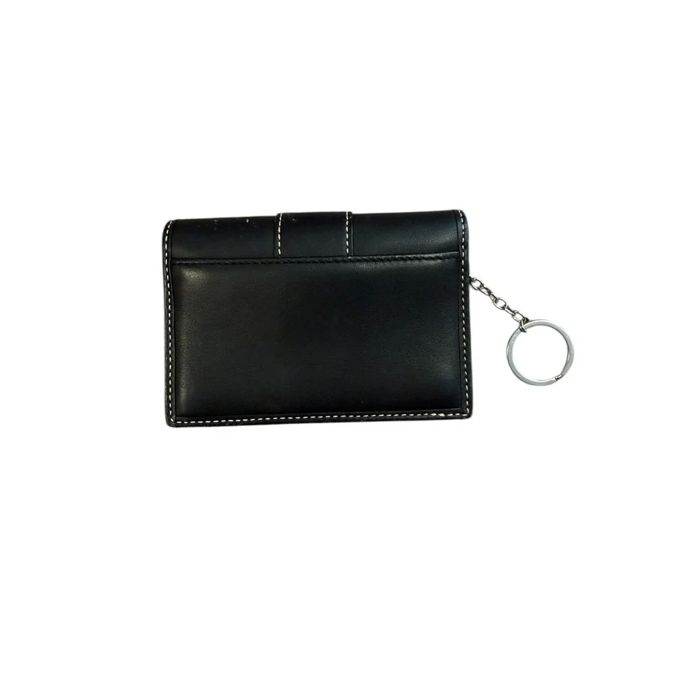 Coach Mini Wallet Keychain Women OS Black Good Leather Contrast Stitch Bifold‎